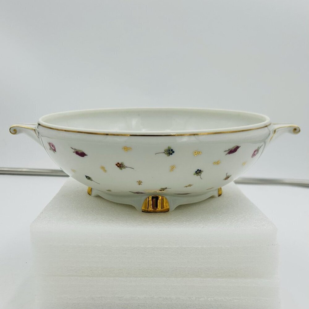 Georges Boyer Limoges 8" Footed Vegetable Bowl Floral Gold Trim No Lid